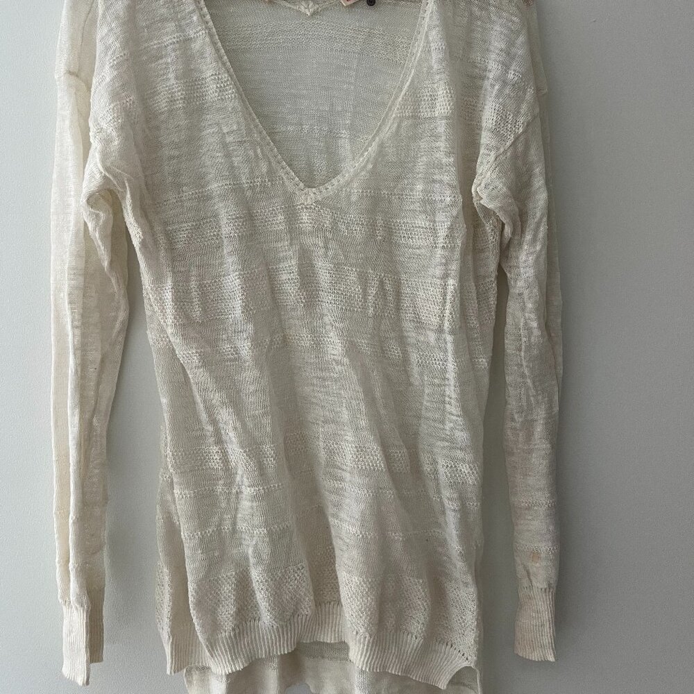 Rebecca Taylor High Low V Neck Cream Light Sweater